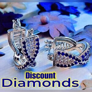 2 Ct. Blue Sapphire & White Baguette Diamond Earrings on 925